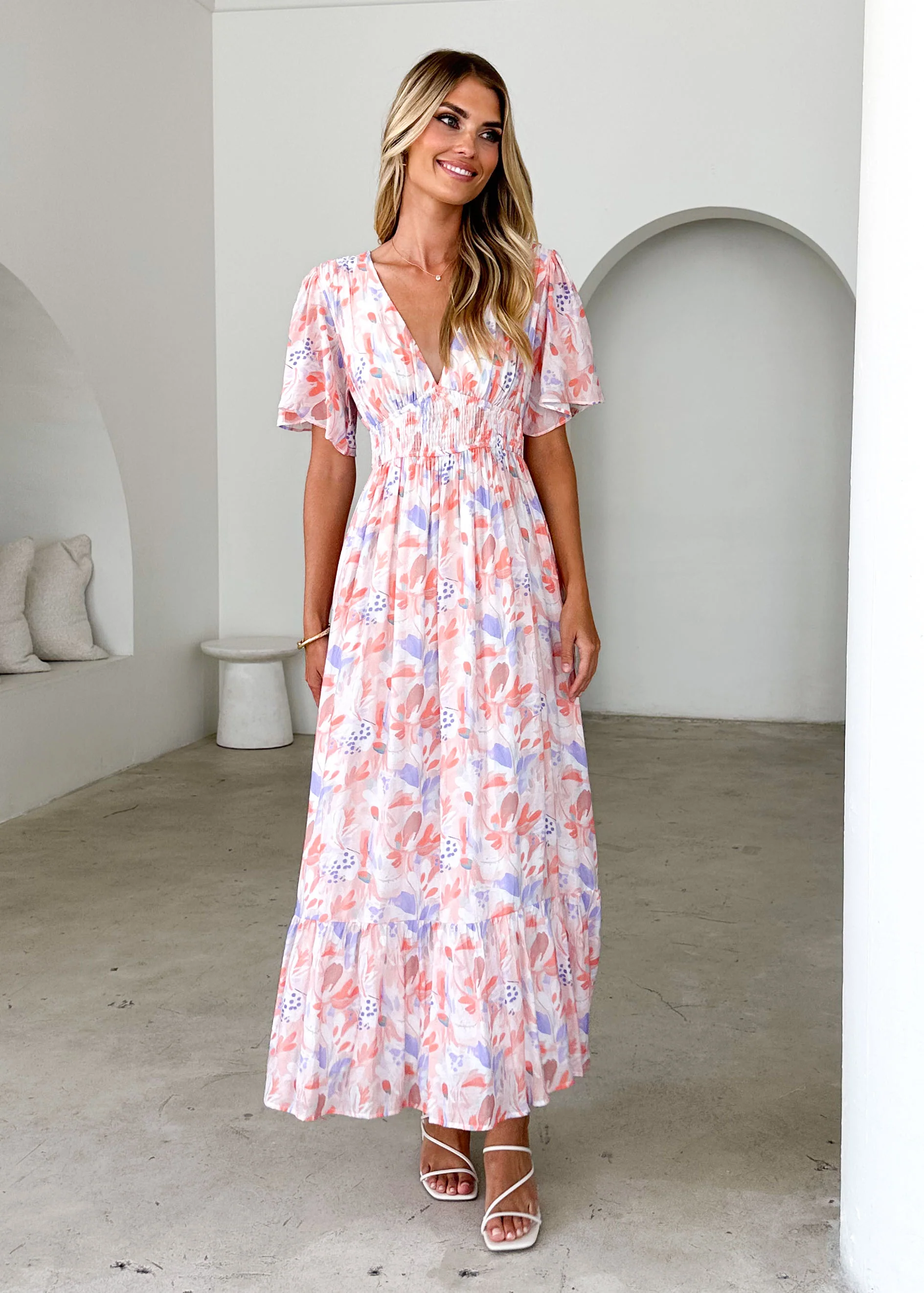 Brava Maxi Dress - Peach Floral - Honorern