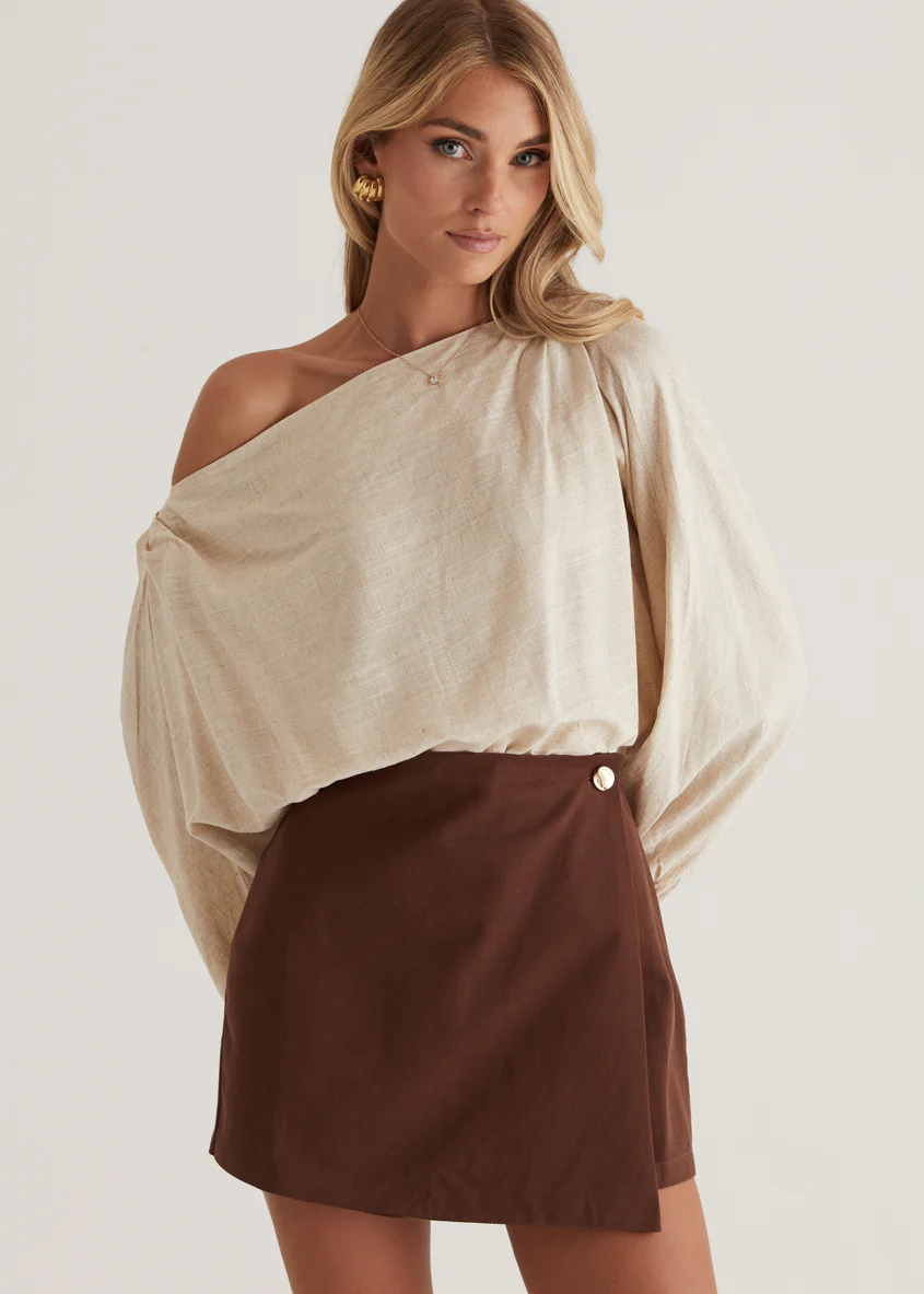 Marlowe Drop Shoulder Top - Natural - Honorern
