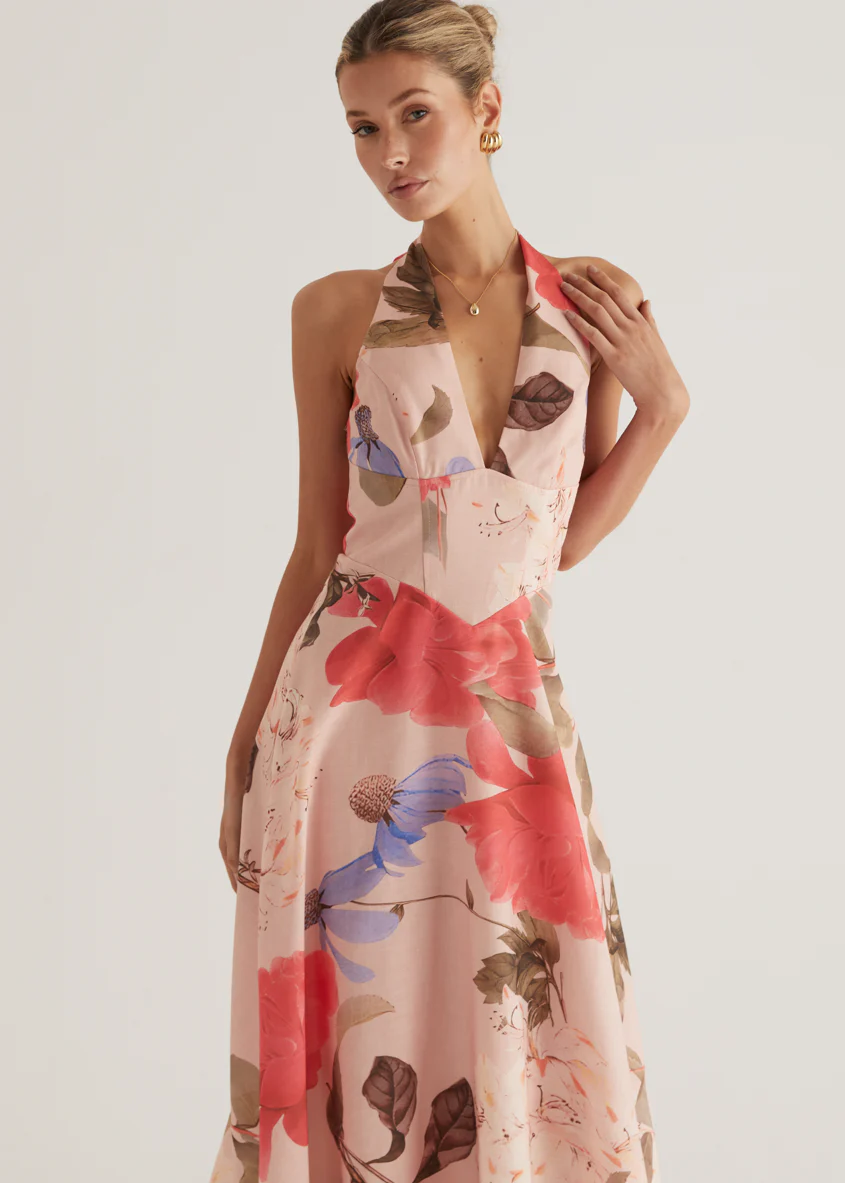 Ricky Halter Maxi Dress - Blush Floral - Honorern