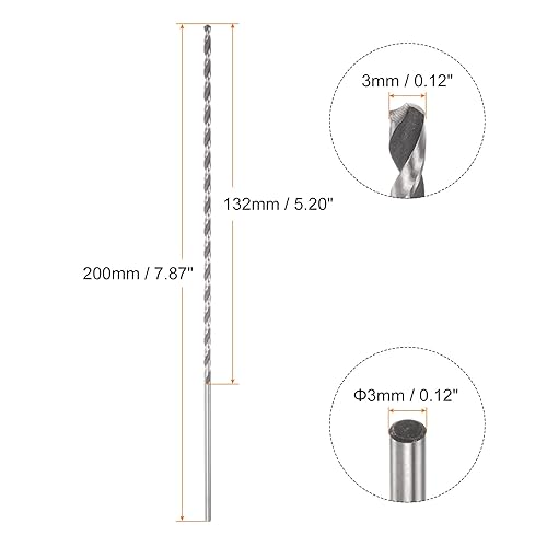 6542 Alta velocità Acciaio Twist Trapano Punta, 3mm Trapano Punta 200mm Lunghezza Esteso Dritto Codolo Nero Ossido Rettificato Trapano Punta per Acciaio Alluminio Lega - Honorern