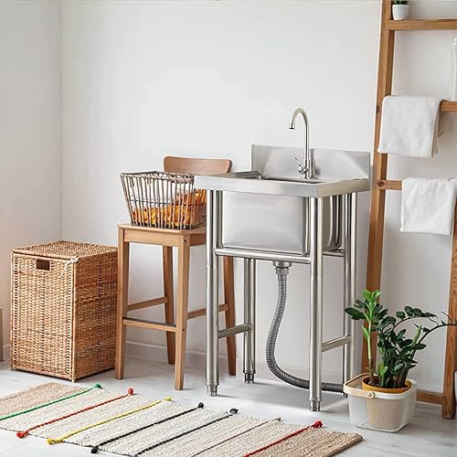 Kitchen Sinks Lavello Cucina 1 Vasca Lavello da Industriale in Acciaio Inox Lavandino da Esterno Lavello Commerciale per Interni Esterni Ristoranti Bagni Garage Magazzini Spessore 1mm - Honorern