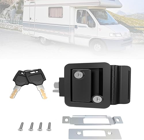 Serratura Porta, Serratura di Ingresso per Camper, Serratura per Porta D'ingresso per Roulotte per Camper per Porta con Chiusura a Paletta con Chiavi per rimorchio per auto camper, Nero - Honorern