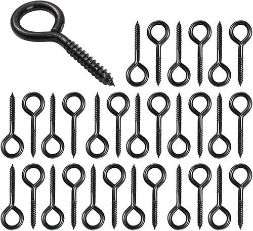 30 Pezzi Nero Occhielli a Vite per Legno, Ganci a Vite, Ganci a Vite per Legno, Viti a Occhiello, Viti a Gancio e a Occhiello, per Amache Sedie Sospese Cesti Sospesi, 30mm - Honorern