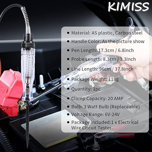 cacciavite cercafase 12 volt=KIMISS 6V-24V tester per circuito elettrico, 17,3 cm penna tester di circuito per auto(AS, acciaio al carbonio) - Honorern