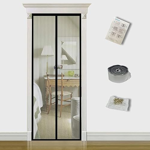 Zanzariera Magnetica per Porte 140 x 240 cm,Tenda Zanzariera Porta Finestra Calamite,Anti Insetti Zanzare Traspirante Chiusura Automatica Facile da Installare per Balcone Soggiorno,Nero - Honorern