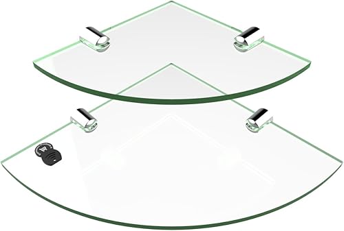 Set di mensole angolari in acrilico, 2 ripiani, 150 mm e 200 mm, campione di materiale incluso per spedizione, dischetto campione per il carrello in omaggio, colore effetto vetro - Honorern