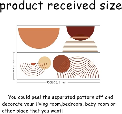Boho Style Wall Decor con Geometric Linear Circle Wall Sticker Peel And Stick Wall Decals DIY Art PVC Wall Decal Decorations to Stick On The Wall for Living Room Bedroom - Honorern