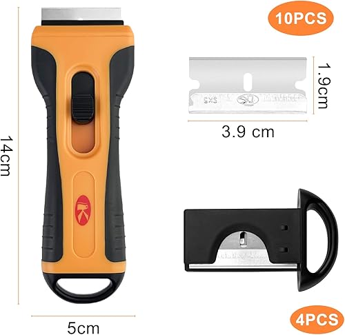 Legpador Raschietto Vetro, Raschietto Piano Induzione, Raschiatore per Vetri, Multiuso Scraper per la Pulizia, Spatola con Impugnatura Antiscivolo con 14 Lame di Ricambio, per Finestre, Stufe, Adesivi - Honorern