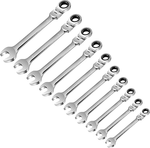 Set di chiavi combinate ad anello a cricchetto da 7 pezzi con testa regolabile di 180°. Chiave combinata flessibile di qualità industriale,strumento professionale fai da te - Honorern