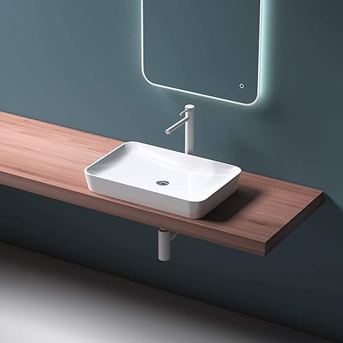 Mai & Mai Lavabo da Appoggio 60x40x9cm, Lavandino Bagno Colossum815 Lavabo da Marmo Fuso, Bianco Lucido - Honorern