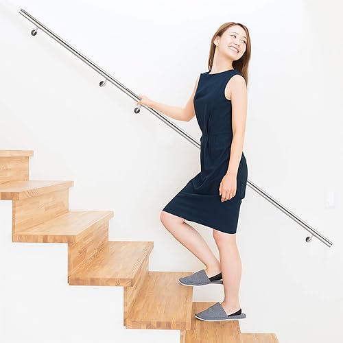 Relaxdays Corrimano, Acciaio Inox 304, Ampliabile, Interni ed Esterni, 100 cm, Ø 42 mm con Supporto, Poggiamano, Argento, 1 pz - Honorern