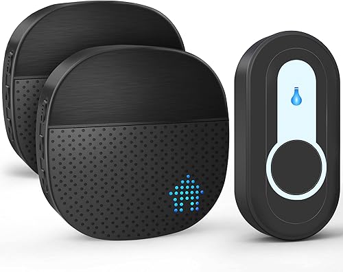 Campanello Wireless con 2 Ricevitore, Campanello Senza Fili da Esterno Impermeabile, Portata 400m, 55 Suonerie, 5 Volume Regolabile, Indicatore LED Lampeggiante, Nero - Honorern