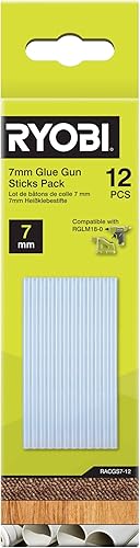 Ryobi - Confezione da 12 bastoncini di colla da 7 mm - Compatibile con pistola per colla RGLM18 - RACGS7-12 - Honorern