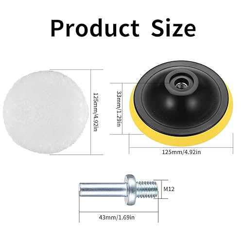 7 Pezzi 5 Pollici Cuffie per Lucidatura Auto, Pads in Lana per lucidatura auto, Kit Piatto in lana, Copertura per Lucidatura Lana, per Auto Lucida, con Adattatore Trapano - Honorern