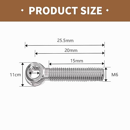 10 Pezzi Bullone Girevole M6 X 20 mm, Bullone ad Anello, Golfare, Viti ad Occhio in 304 Acciaio Inox - Honorern