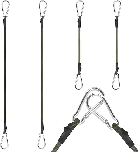 4 Pezzi Corda Elastica con Moschettone Durevole, 30/60cm Cinghie Elastiche a Moschettone Robuste, Resistente Corde Elastiche con Gancio per Bagagli Bicicletta Campeggio Auto - Honorern