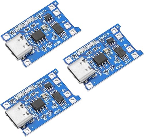 3 X TP4056 Modulo di carica della batteria – USB tipo C, circuito di protezione, indicatori LED – Indispensabile per batterie a celle singole agli ioni di litio o LiPo - Honorern
