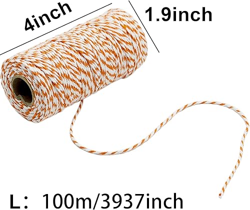 Cordino di spago in cotone, 100 m, colore arancione scuro e bianco, 1,5 mm, per lavori fai da te, lavori a maglia, appendere alla parete, giardinaggio e confezioni regalo - Honorern