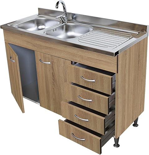 Arredobagnoecucine Mobile sottolavello rovere,2 ante+cassettiera dx per lavello 120 (non compreso) - Honorern