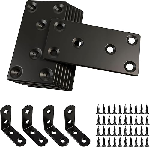 8 Pezzi Piastre Metalliche Per Collegamento Travi, 4Pezzi Squadrette Piane Angolari, Connettori Piatti In Acciaio Inox con 60 Viti, Piastre Forate Per Giunzioni In Legno In Acciaio Inox per Mobili DIY - Honorern