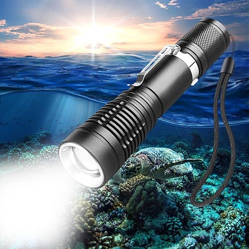 Immersione Torcia Elettrica Professionale Luminosa Impermeabile Sicurezza Subacquea Lampada 3 Modalità Torcia subacquea per Immersioni Nuoto Escursioni Pesca (1 Pack) - Honorern
