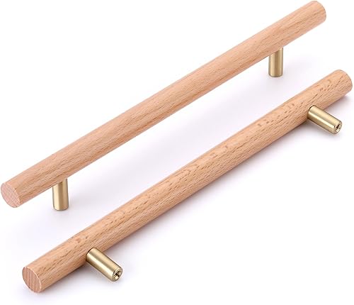 SYZOW 6 Pezzi mobili da cucina Maniglie per mobili in legno -maniglie a T per mobili Maniglie Cassetti Ottone Maniglie per Mobili da centro del foro 224mm （Legno di noce） - Honorern