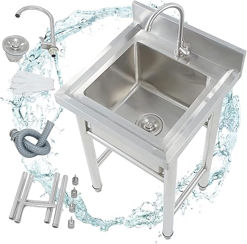 Kitchen Sinks Lavello Cucina 1 Vasca Lavello da Industriale in Acciaio Inox Lavandino da Esterno Lavello Commerciale per Interni Esterni Ristoranti Bagni Garage Magazzini Spessore 1mm - Honorern