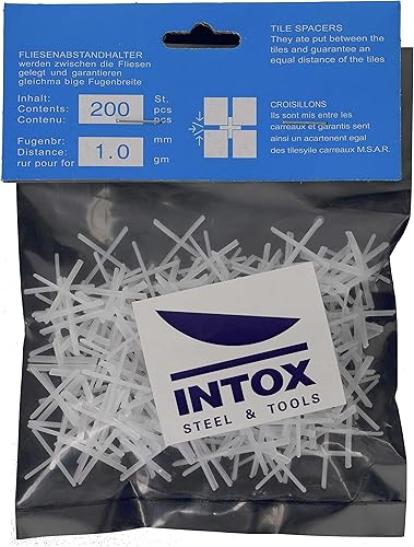 Intox, croci per piastrelle, 1,0 mm, 200 pezzi, bianco, larghezza 1 mm, per la posa di piastrelle - Honorern