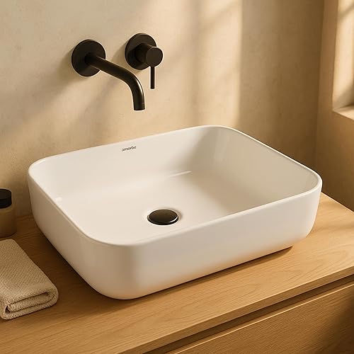 Lavabo da appoggio in Ceramica | Lavandino in appoggio Bianco Lucido | Rettangolare (Bianco, 50 x 39 cm) - Honorern