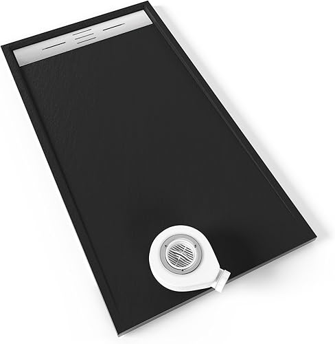 Piatto doccia SMC Hiemal 120 x 70 cm, bianco RAL 9016 – antisdrucciolevole, texture lavagna, antibatterico, resistente agli agenti chimici – Include valvola e griglia inox - Honorern