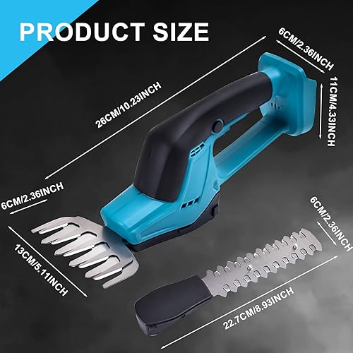 Tagliasiepi e cesoie per erba a batteria 2 in 1, Forbici elettriche per arbusti compatibile con Makita 18V batteria, Tagliabordi manuale con 2 lame per tagliare arbusti ed erba - Honorern