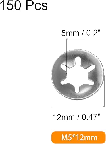 150pz Rondelle di Bloccaggio Interne a Stella Push per Alberi Non Filettati Rondelle Push, M5 x 12mm - Honorern