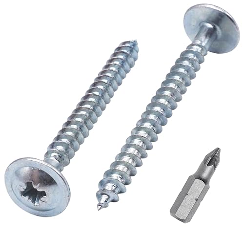 Confezione da 50 viti in acciaio zincato, 5,0 x 50 mm, viti per legno, viti per metallo, viti a testa tonda e larga modificata, autofilettanti (50, 5,0 x 50 mm), argento - Honorern