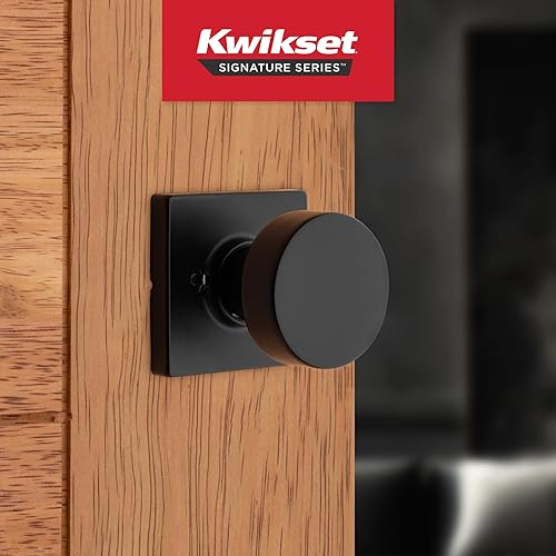 Kwikset Pismo 97402-854 Pomello per porta d'ingresso con chiave con chiave SmartKey Security, rotondo, ferro nero - Honorern