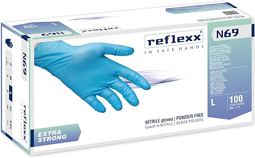 AV RICAMBI Guanti in Nitrile Extra Resistenti Senza Polvere 1 Confezione 100pz REFLEXX N69 (L) - Honorern