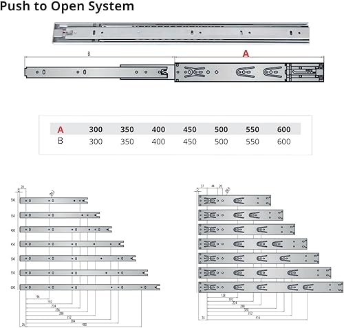 Guide per Cassetti 45mm con Sistema di Apertura Push Open e Sgancio a Clip, Portata Max 50kg, Argento, Verniciato a Polvere, Montaggio Laterale - Honorern