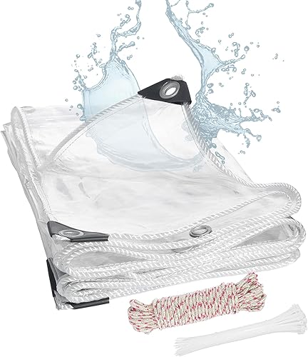 FoundGo 2.5x3m Telo Impermeabile Esterno Trasparente [420g/m² 0.35mm] Telone Trasparente per Esterni con Occhielli Impermeabile per Gazebo da Giardino con Corde e Fascette - Honorern