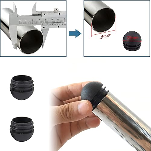 25 mm Tubi Rotondi per Sedie Tondo per Sedia da Tavolo Gambe Tappi Di Plastica nero - Inserti a Cupola Per Gambe Di Tavoli, Sedie, Mobili 50 pezzi - Honorern