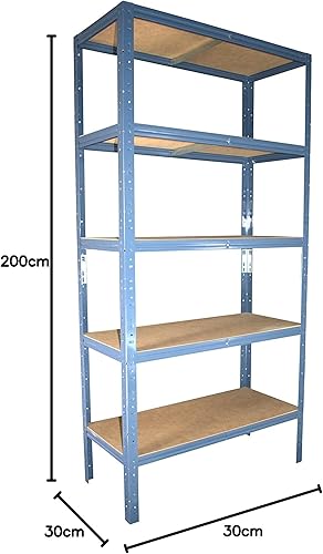 200x30x30cm HOME Scaffale metallo per carichi pesanti blu con 5 ripiani con 175kg capacità di carico/Scaffali in metallo per garage come scaffali per ripostiglio o officina - Honorern