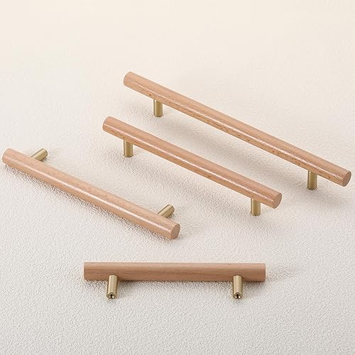 SYZOW 6 Pezzi mobili da cucina Maniglie per mobili in legno -maniglie a T per mobili Maniglie Cassetti Ottone Maniglie per Mobili da centro del foro 224mm （Legno di noce） - Honorern
