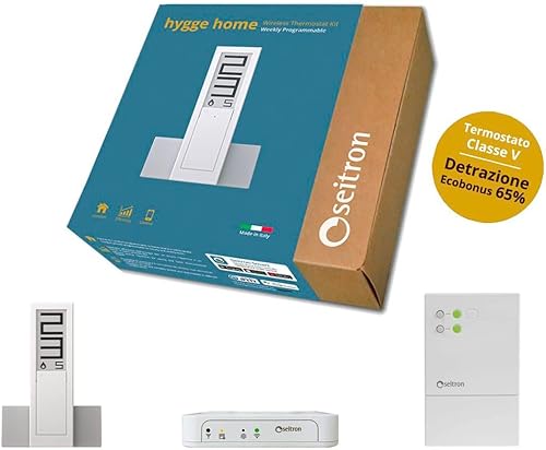 Kit Hygge Home Classe V - Cronotermostato Wi-Fi a batteria con ricevitore wireless uscita Modbus e gateway IOT, Classe V (Reg. 811/2013) - Honorern