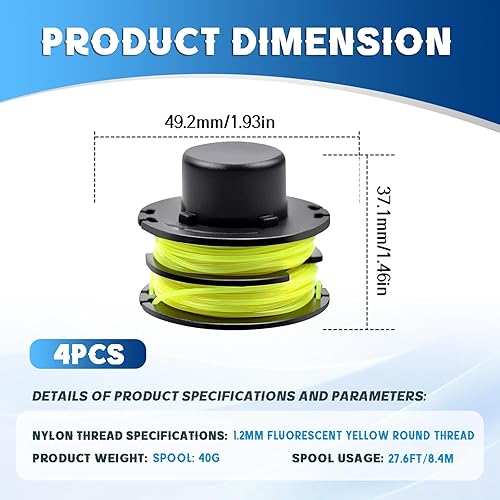 CHIHOLEN Filo per Tagliabordi Bobine Compatibili con RAC118 RAC119,Bobina di Ricambio per Decespugliatore Adatto per Ryobi RLT3025F,RLT3025S,RLT3525S,RLT2523,RLT3525,RLT3123, Ø1,2 mm 8,4 m(4 Bobina) - Honorern