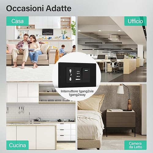 Presa, Prese Elettriche da Muro con Interruttore 1 Gang 2 Vie e Presa USB A e USB C, Spina 118m per Ufficio Casa, Nero - Honorern