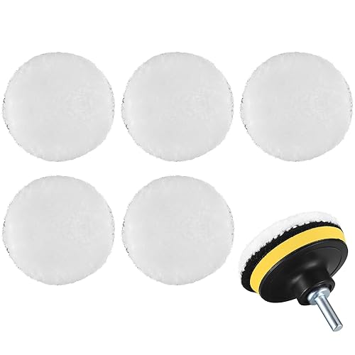 7 Pezzi 5 Pollici Cuffie per Lucidatura Auto, Pads in Lana per lucidatura auto, Kit Piatto in lana, Copertura per Lucidatura Lana, per Auto Lucida, con Adattatore Trapano - Honorern