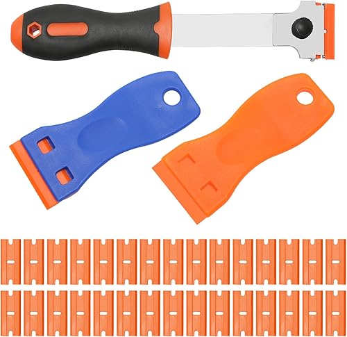 Rimuovi Silicone, 3 Pezzi Raschietto Vetro Con 30 Lame in Plastica Sostituibili, Spatole per Silicone Per Rimuovere Etichette, Vetrofanie, Vernice - Honorern