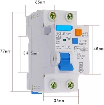 Magnetotermico,Interruttore Magnetotermico Interruttore differenziale di sicurezza 16A 63A 10mA 30mA 1P+N RCCB RCD 230V Interruttore differenziale elettronico Interruttore di sicurezza(10mA 1P 1N,20A) - Honorern