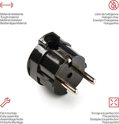 FAMATEL 1102-N-Clavija Schuko 4,8 mm-TT uscita laterale, 16 A, colore: nero - Honorern