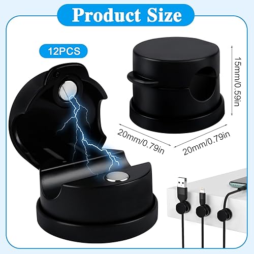 Clip per Cavi, 12 Pezzi Ferma Cavi Adesivi, Organizzatore Magnetico per Cavi, Organizzatore di Cavi Autoadesivo per Scrivania, Comodino, Cavo di Alimentazione, HDMI, Cavo di Ricarica - Honorern
