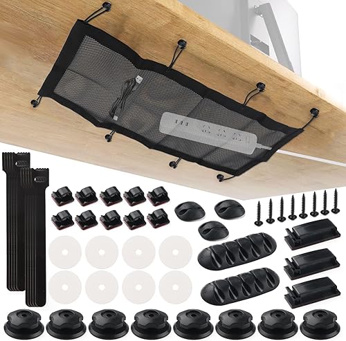 Rete per Cavi da Scrivania Fascetta per Cavi Autoadesiva Kit Organizzazione Autoadesivo Clip Cavo 30 X 70 Cm Rete per la Gestione per TV-Pc Sotto Scrivania Cavigestione - Honorern