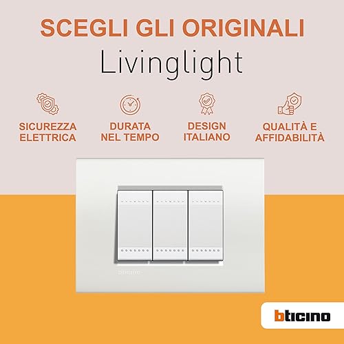 Bticino LNC4804BN Placca Livinglight Air 4 Moduli, Bianco Puro - Honorern